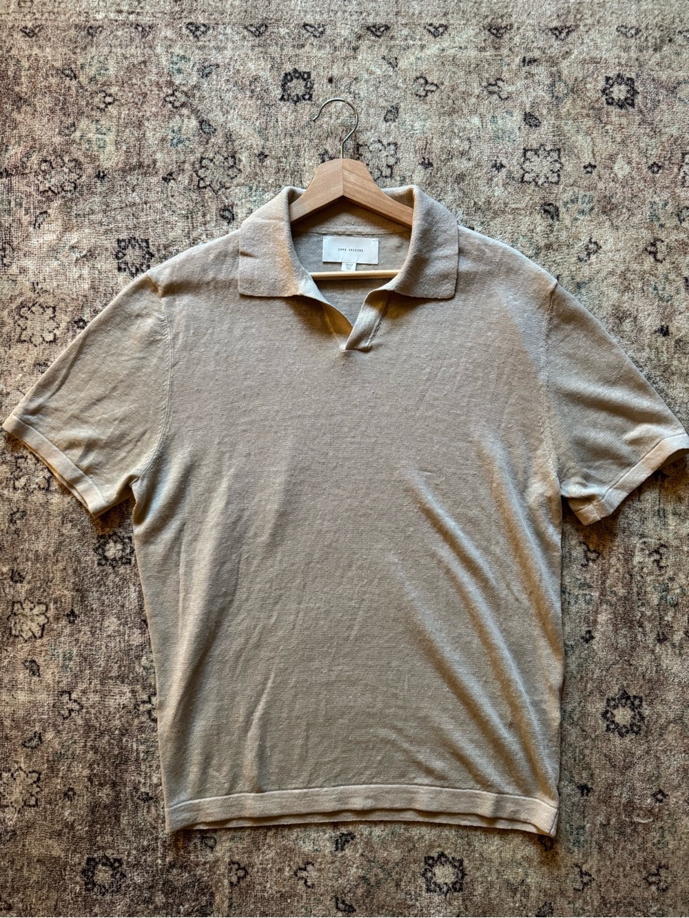 Zara Men's Short Sleeve Polo in Beige